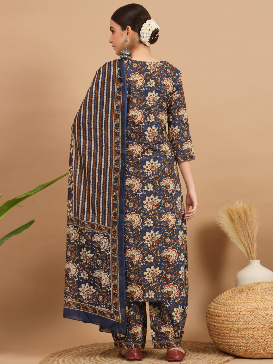 Blue Cotton Straight Kurta Set