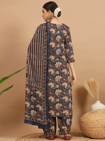 Blue Cotton Straight Kurta Set