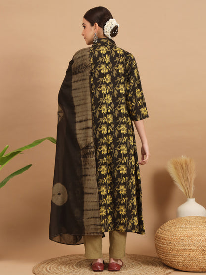 Dark Brown Cotton Anarkali Kurta Set