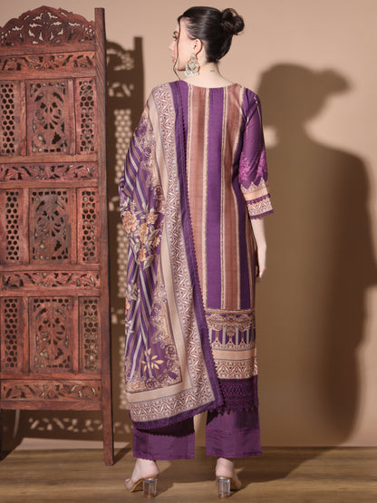 Purple Muslin Straight Kurta Set