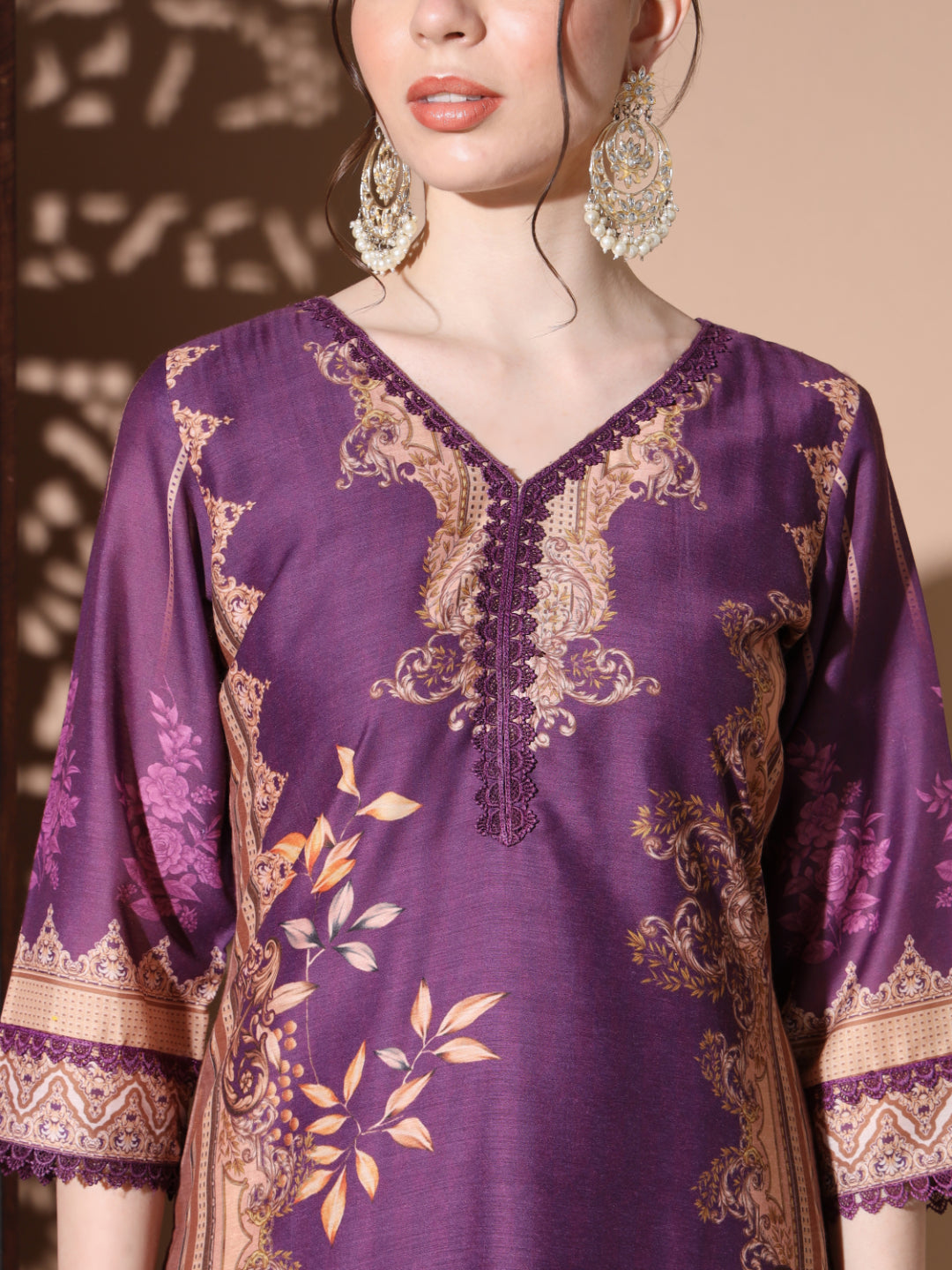 Purple Muslin Straight Kurta Set