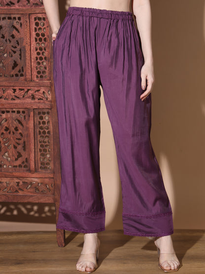 Purple Muslin Straight Kurta Set