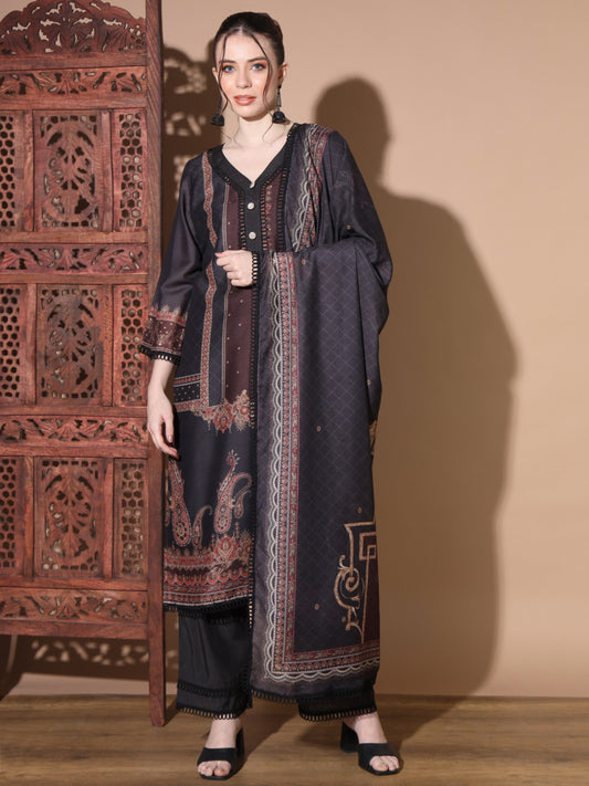 Black Muslin Straight Kurta Set