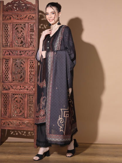 Black Muslin Straight Kurta Set