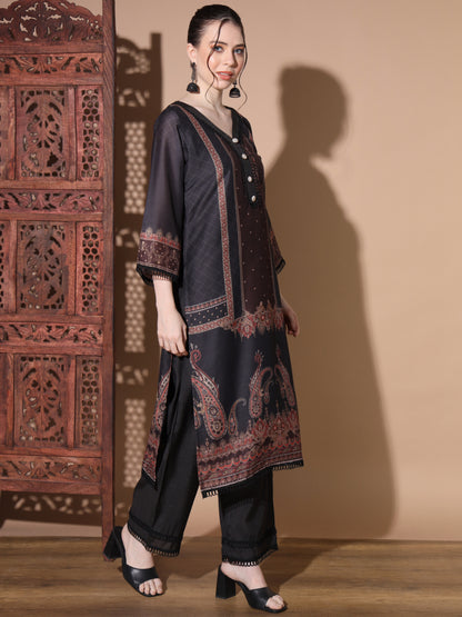 Black Muslin Straight Kurta Set