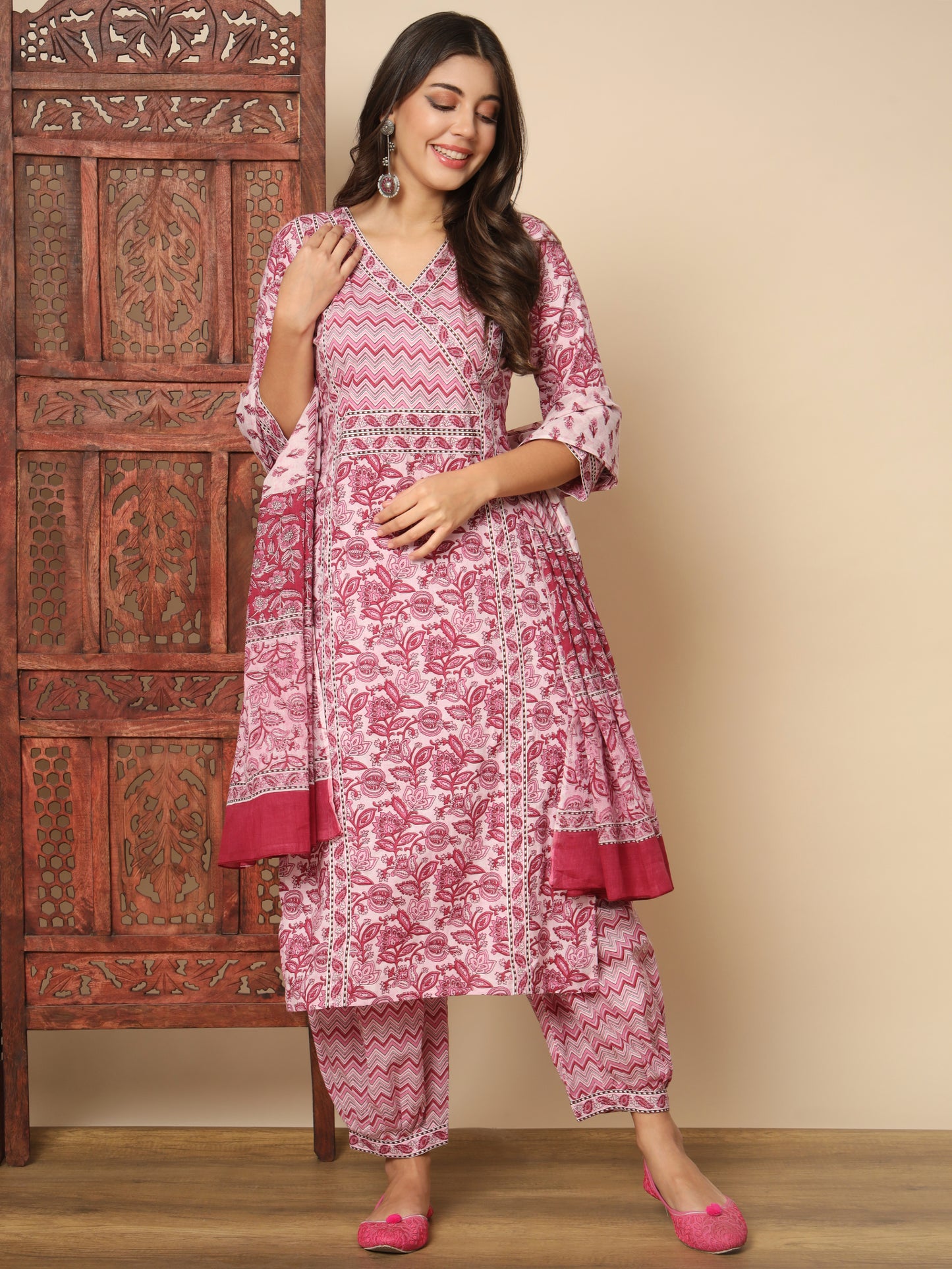 Pink Cotton Straight Kurta Set