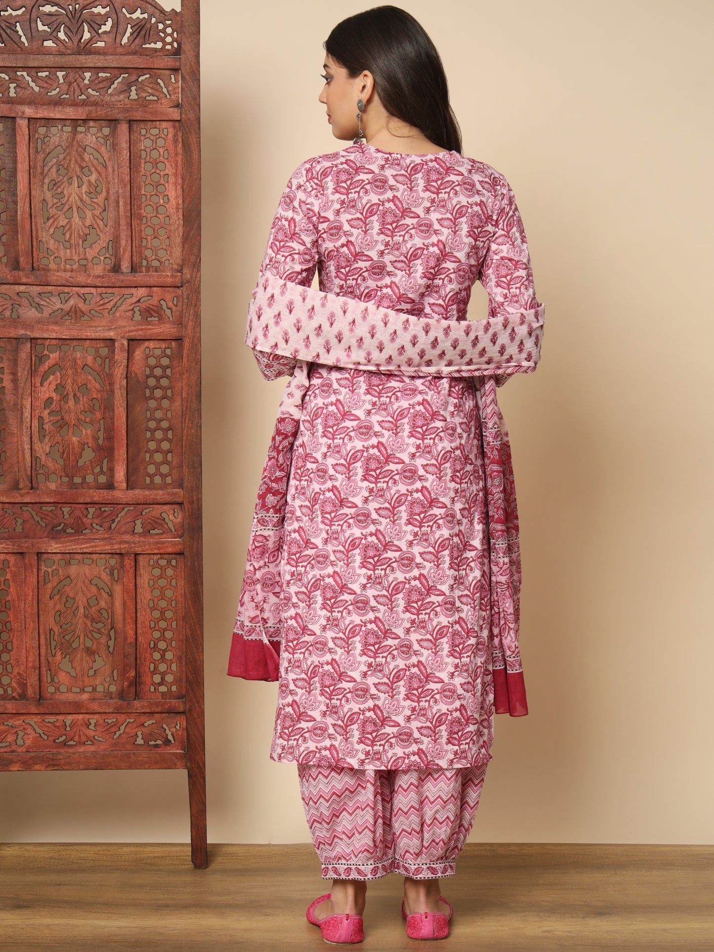 Pink Cotton Straight Kurta Set