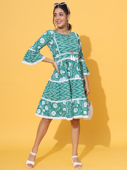 Green Cotton Flared Dress