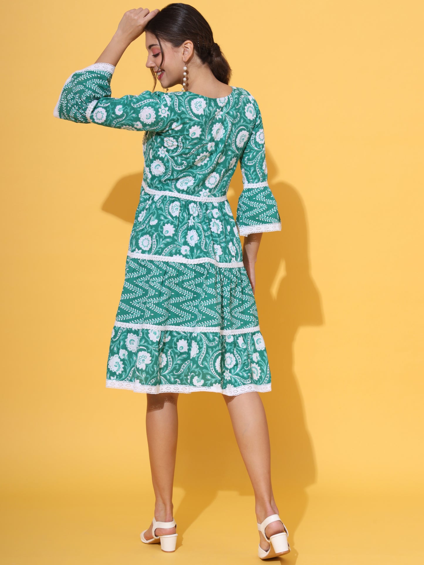 Green Cotton Flared Dress