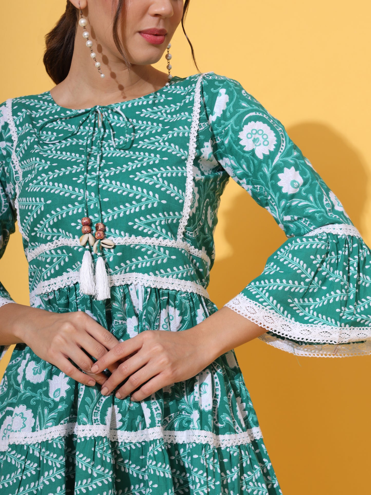 Green Cotton Flared Dress