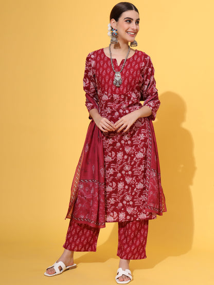 Maroon Rayon Straight Kurta Set