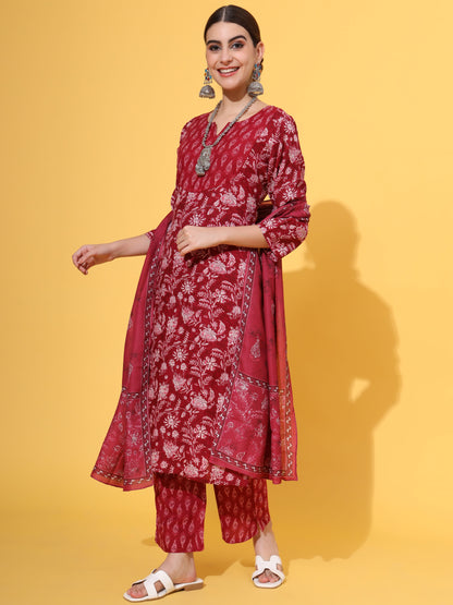 Maroon Rayon Straight Kurta Set