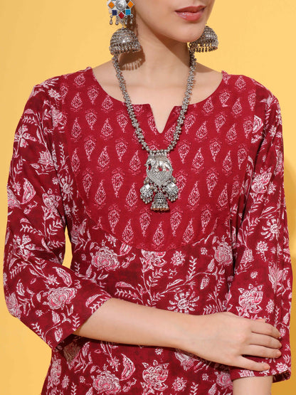 Maroon Rayon Straight Kurta Set