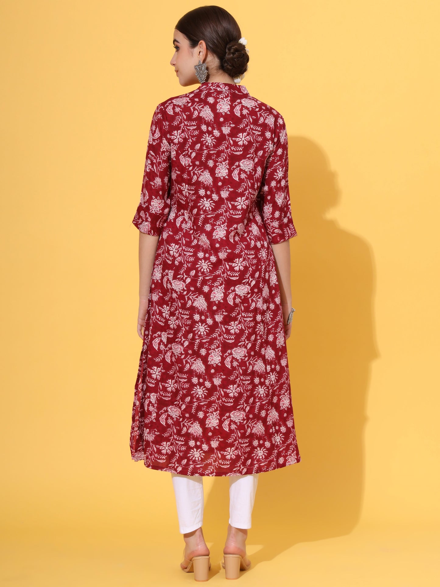 Maroon Rayon A-Line Kurta