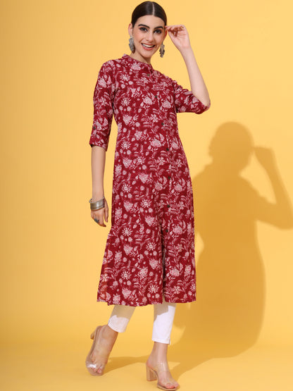 Maroon Rayon A-Line Kurta