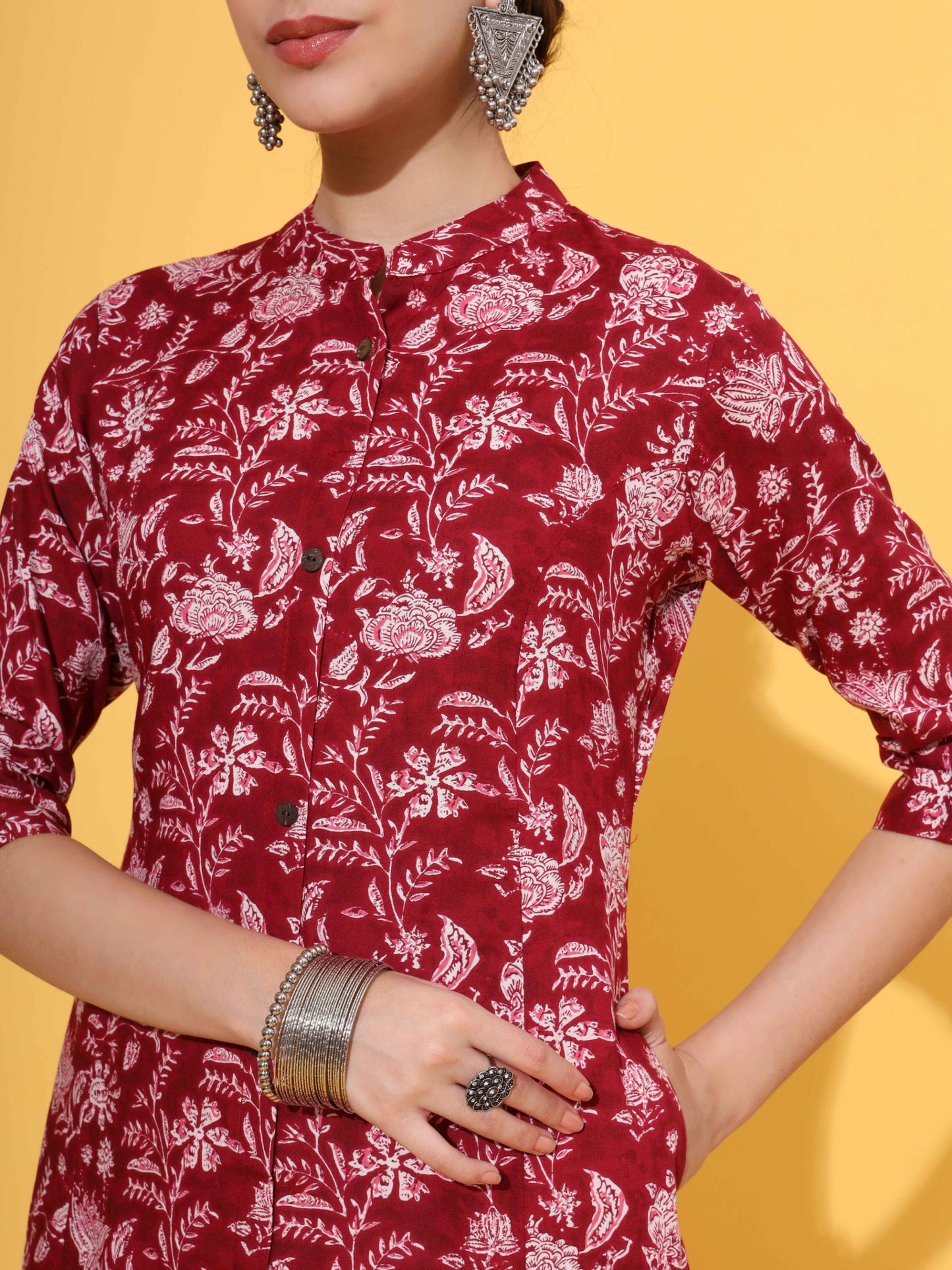 Maroon Rayon A-Line Kurta