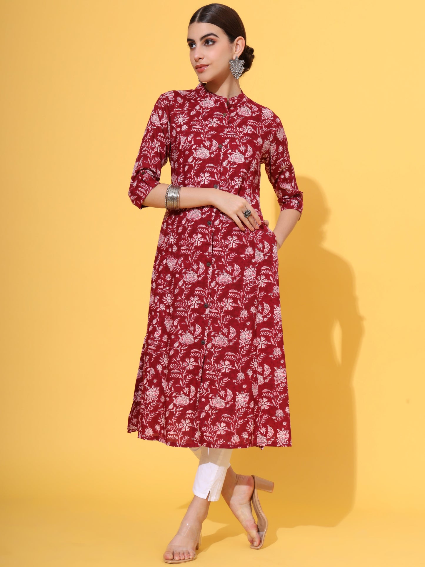 Maroon Rayon A-Line Kurta