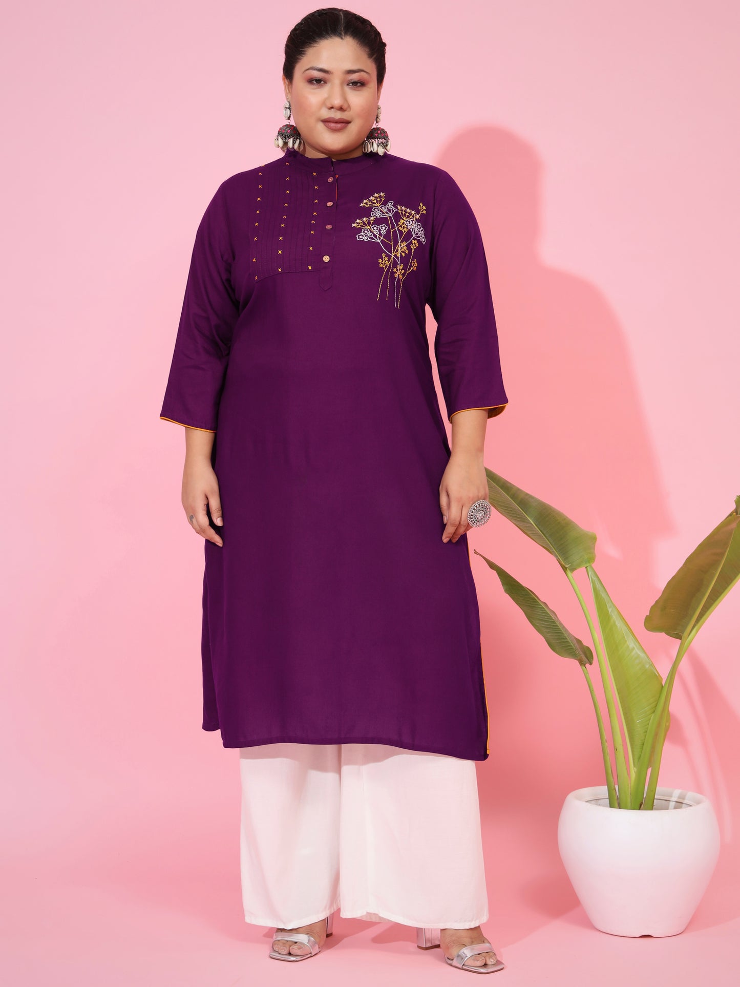 Rayon Straight Purple Kurti