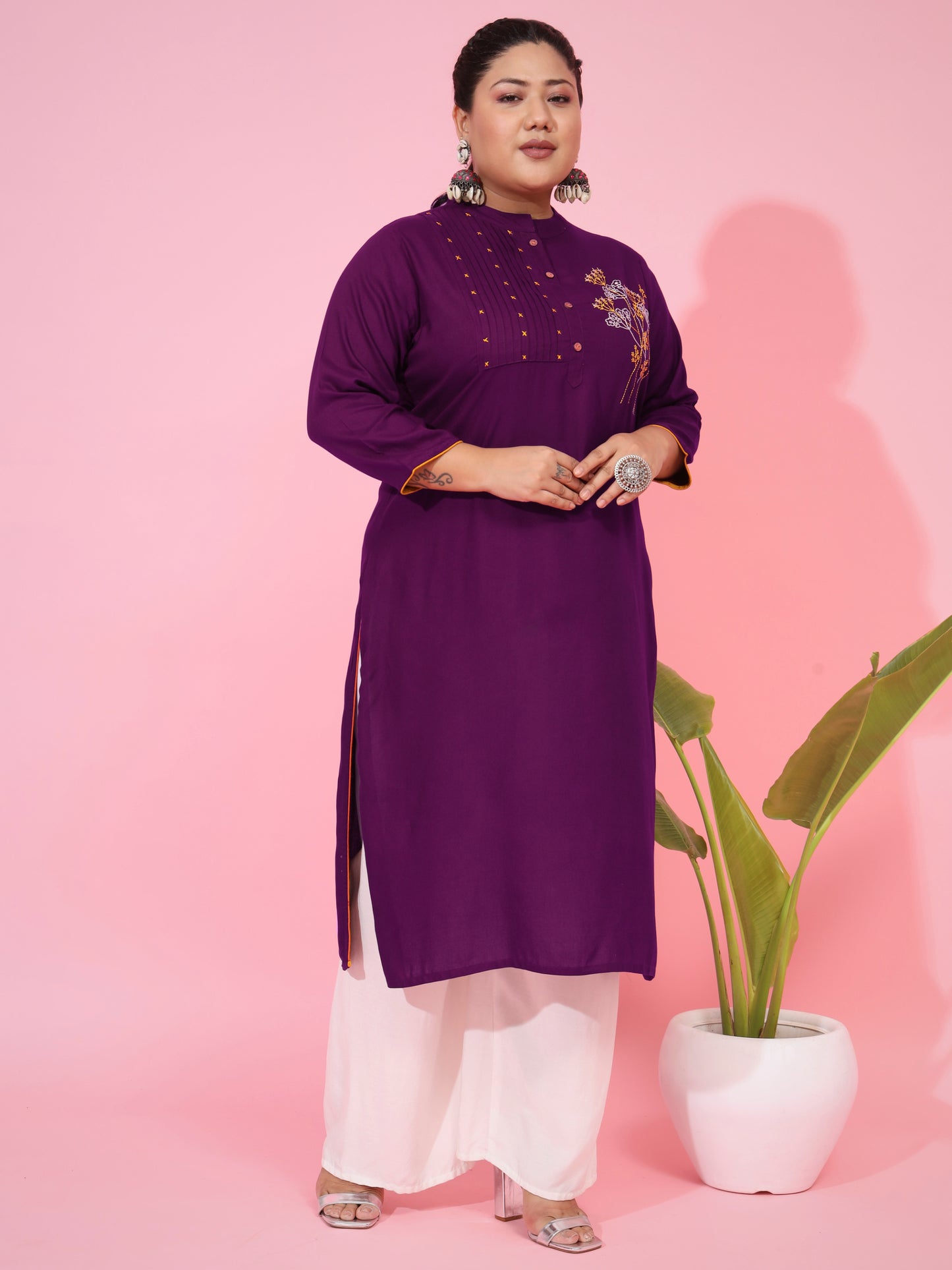 Rayon Straight Purple Kurti