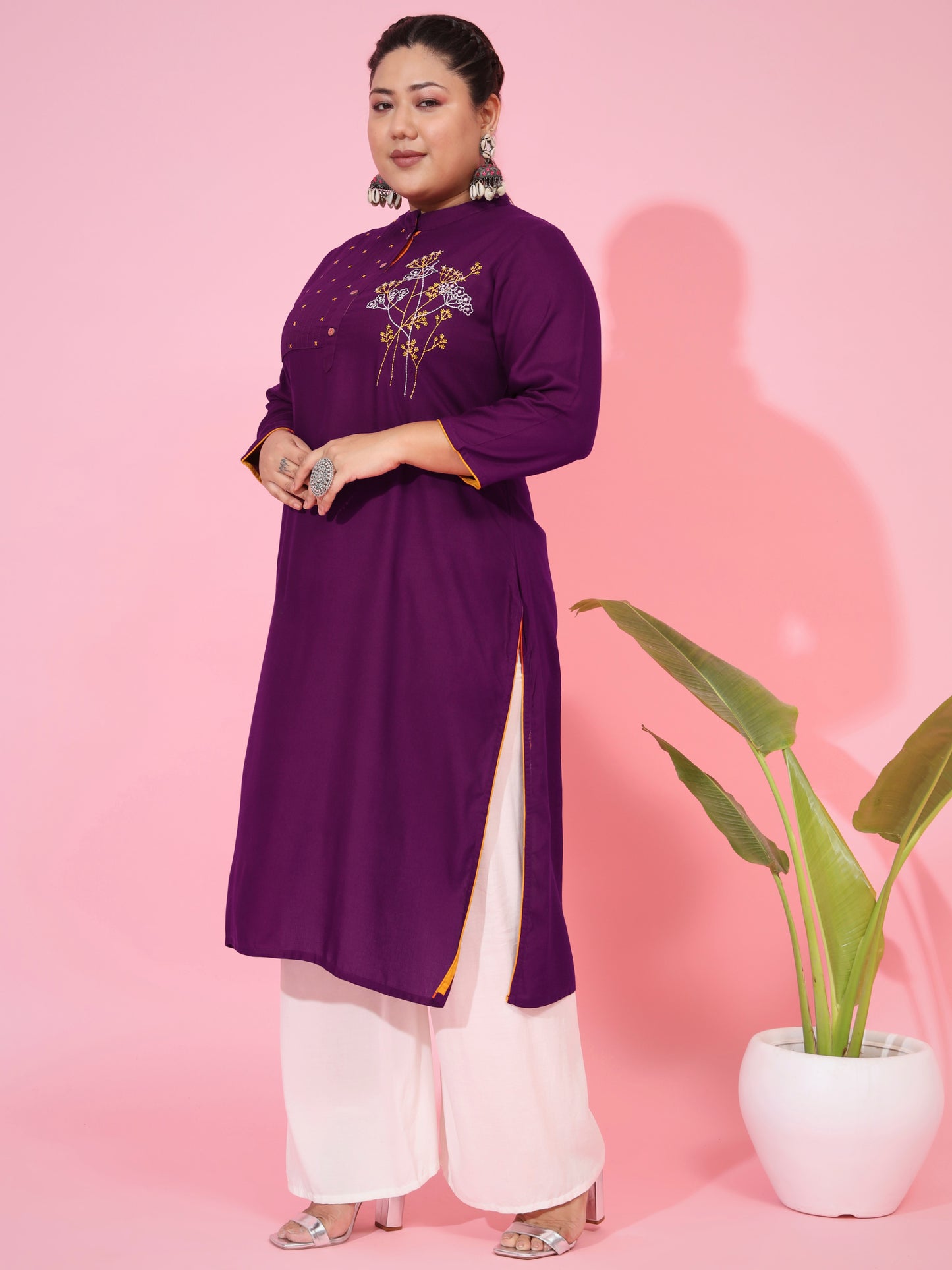 Rayon Straight Purple Kurti