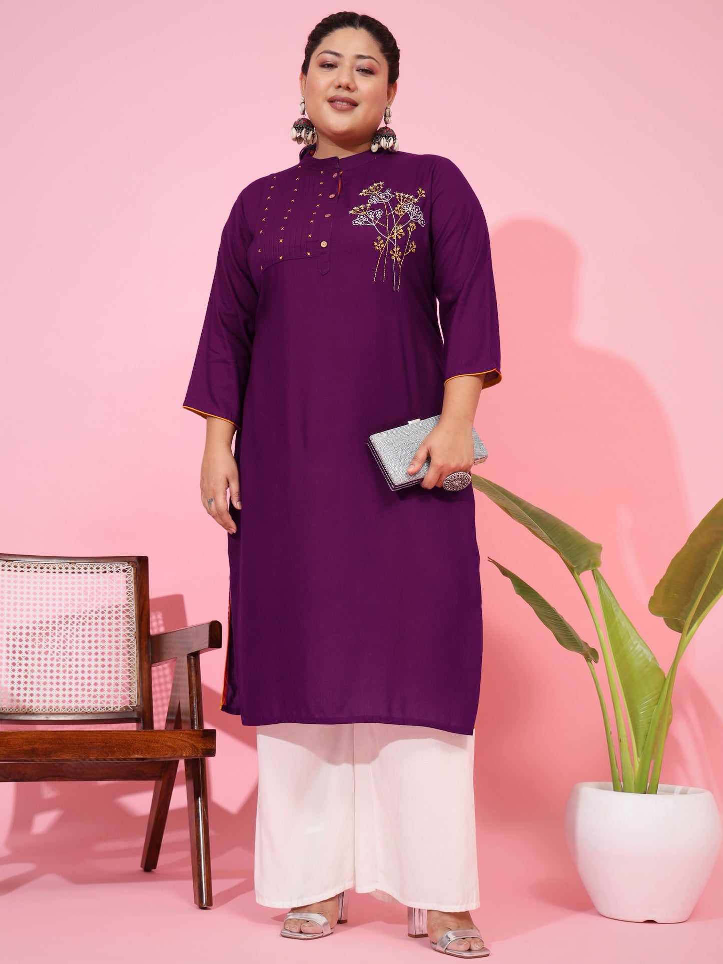 Rayon Straight Purple Kurti