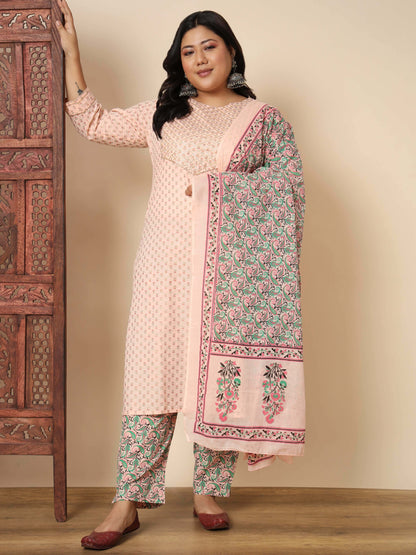 Peach Cotton Straight Kurta Set