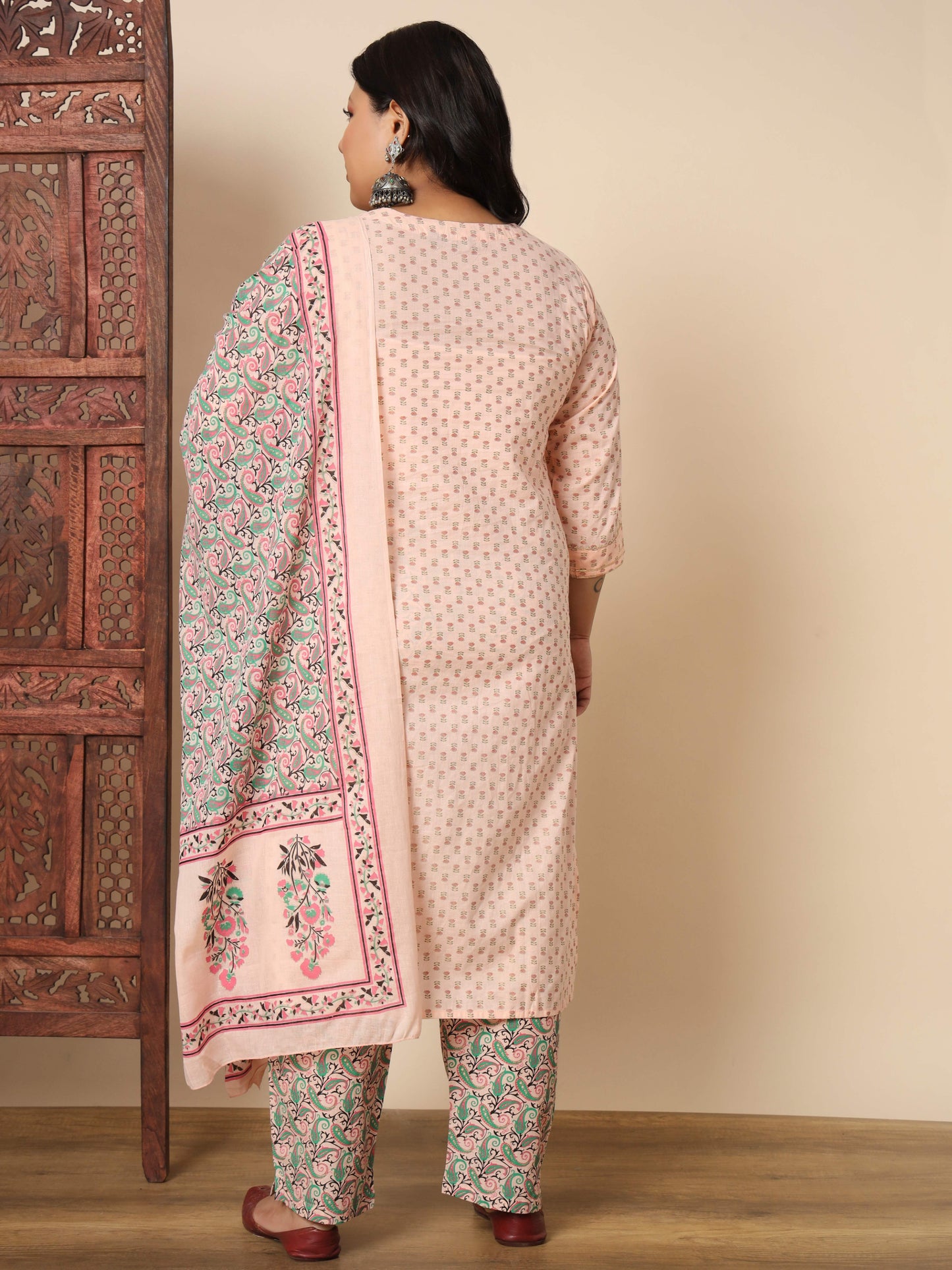 Peach Cotton Straight Kurta Set