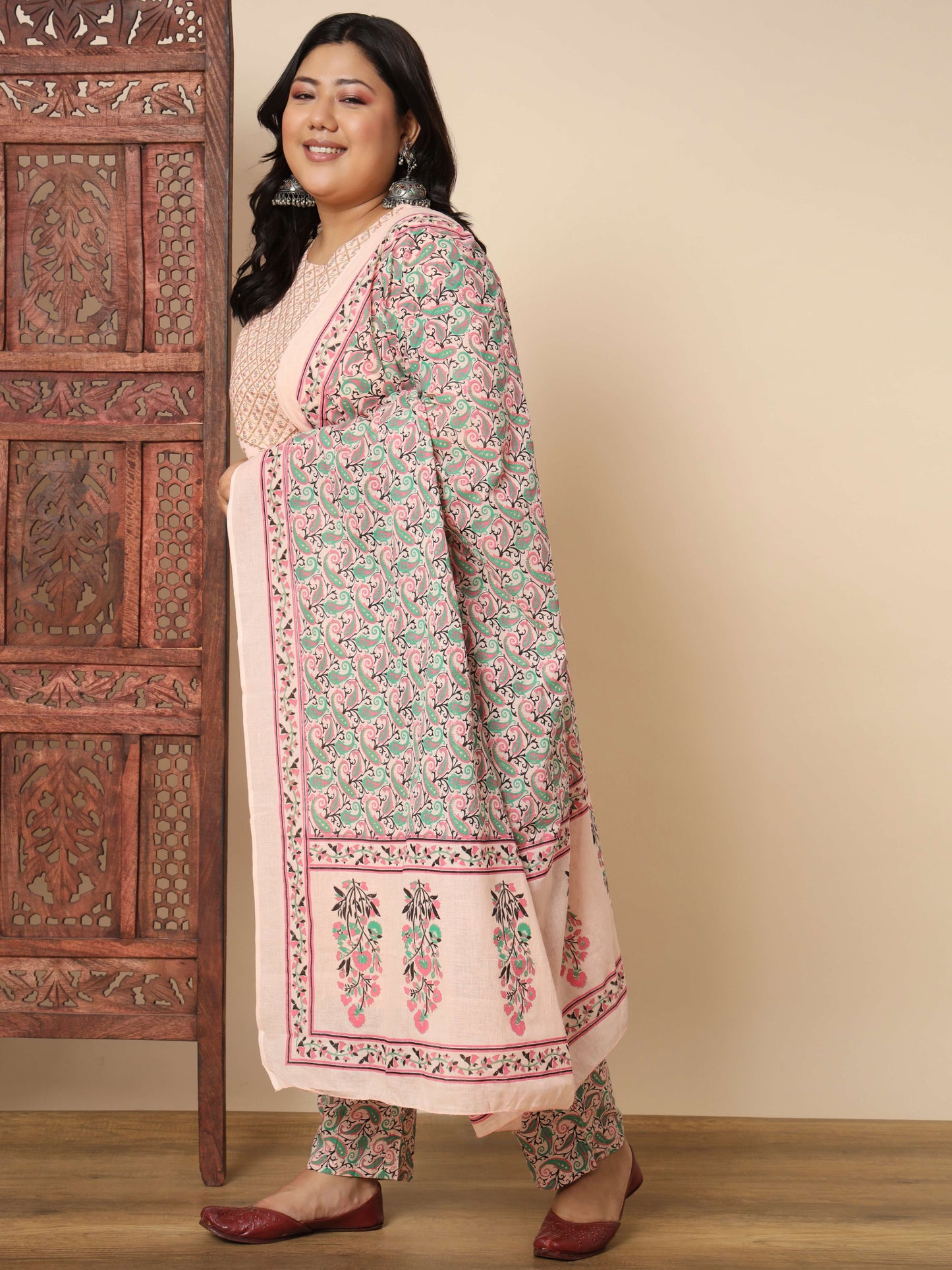 Peach Cotton Straight Kurta Set