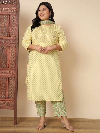 Yellow Cotton Straight Kurta Set