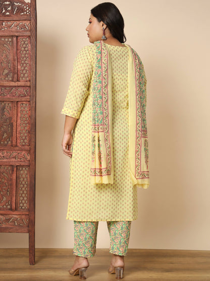 Yellow Cotton Straight Kurta Set