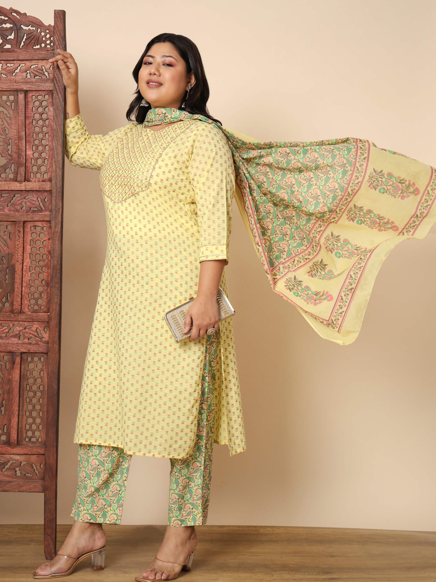 Yellow Cotton Straight Kurta Set