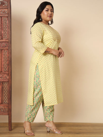 Yellow Cotton Straight Kurta Set