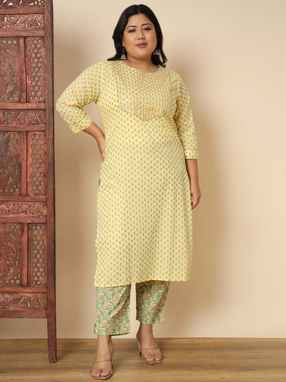 Yellow Cotton Straight Kurta Set