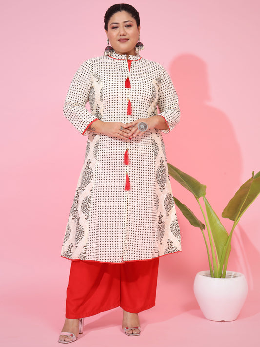 Beige Cotton A-Line Kurti