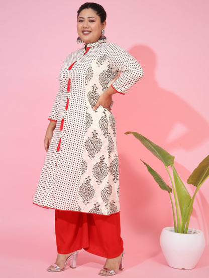 Beige Cotton A-Line Kurti