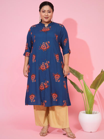 Blue Rayon A-Line Kurta