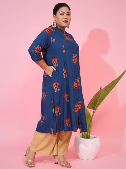 Blue Rayon A-Line Kurta