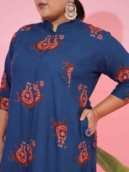 Blue Rayon A-Line Kurta