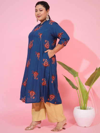 Blue Rayon A-Line Kurta