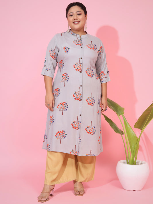 Grey Rayon A-Line Kurta