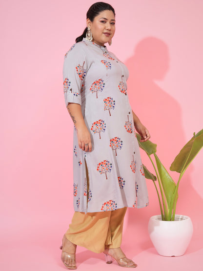 Grey Rayon A-Line Kurta