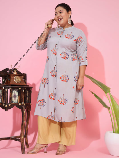 Grey Rayon A-Line Kurta