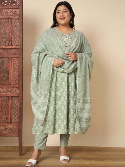 Pista Cotton Anarkali Kurta Set