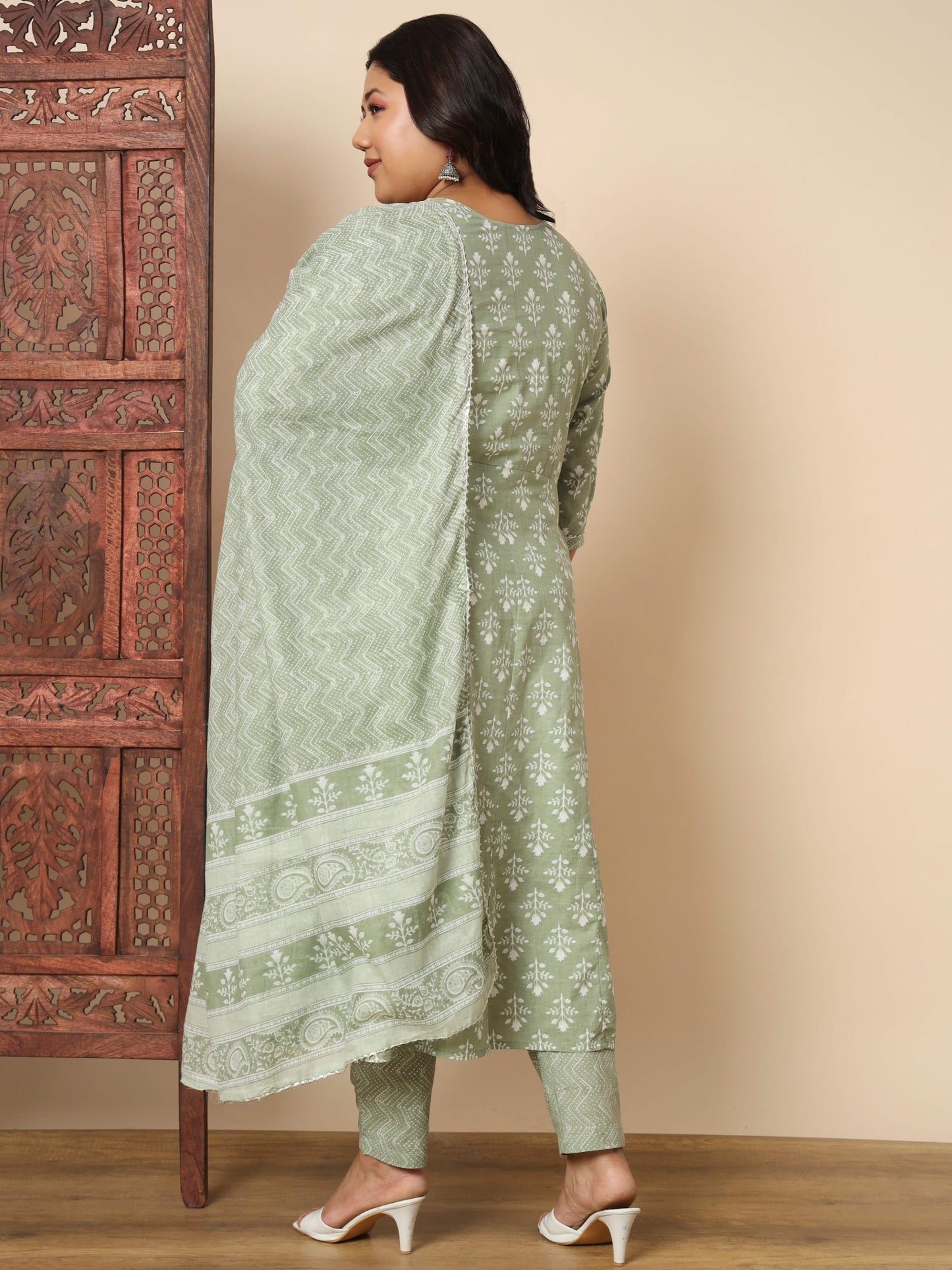 Pista Cotton Anarkali Kurta Set