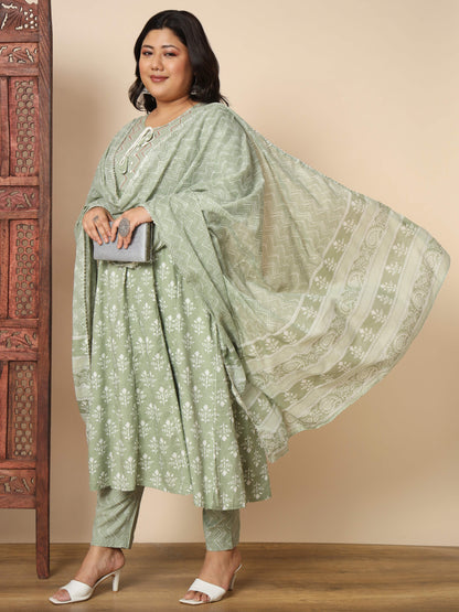 Pista Cotton Anarkali Kurta Set