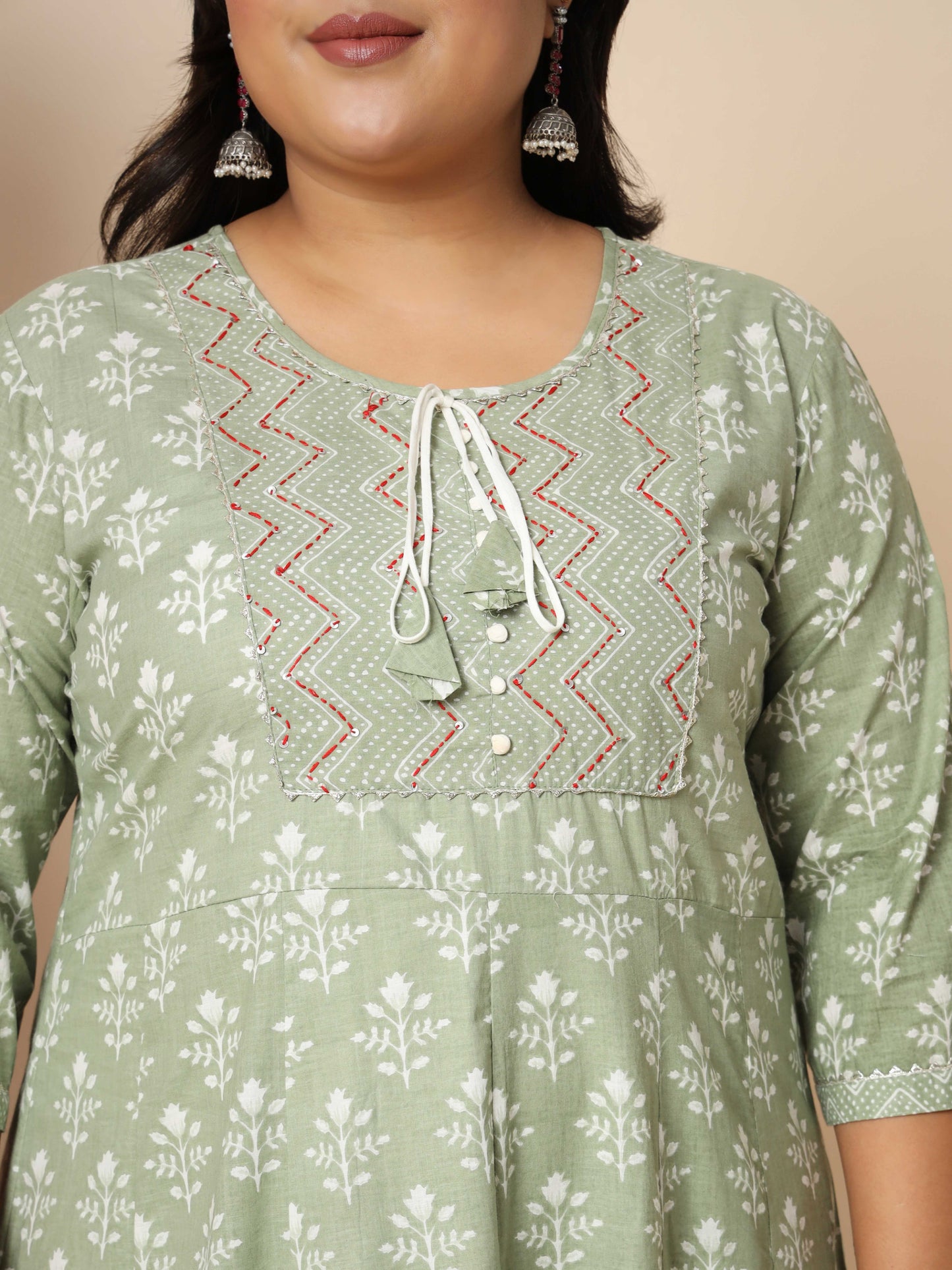 Pista Cotton Anarkali Kurta Set