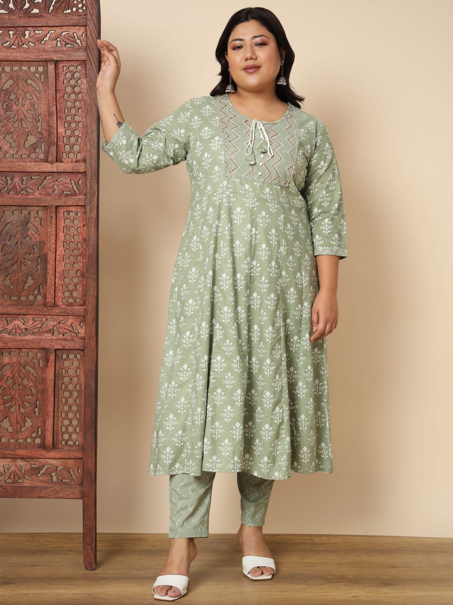 Pista Cotton Anarkali Kurta Set