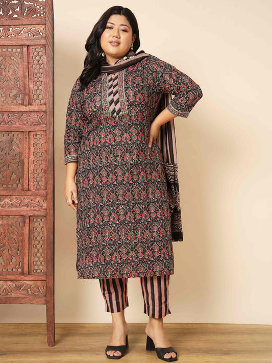 Brown Cotton Straight Kurta Set