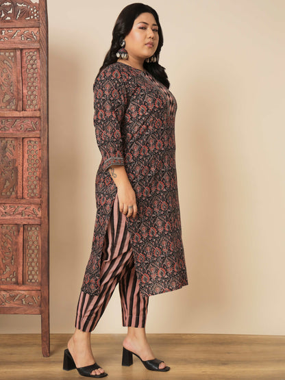 Brown Cotton Straight Kurta Set