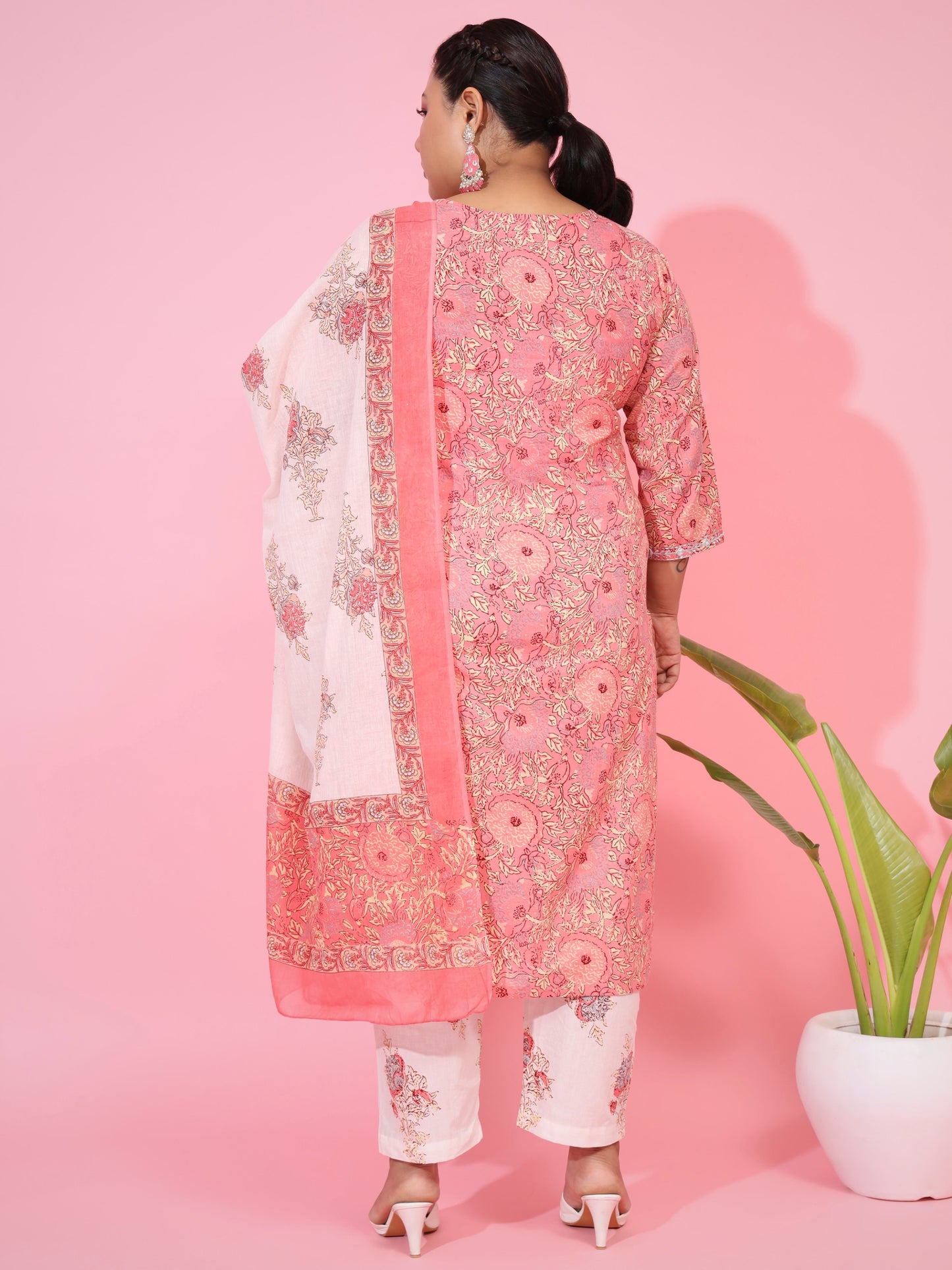 Pink Cotton Straight Kurta Set